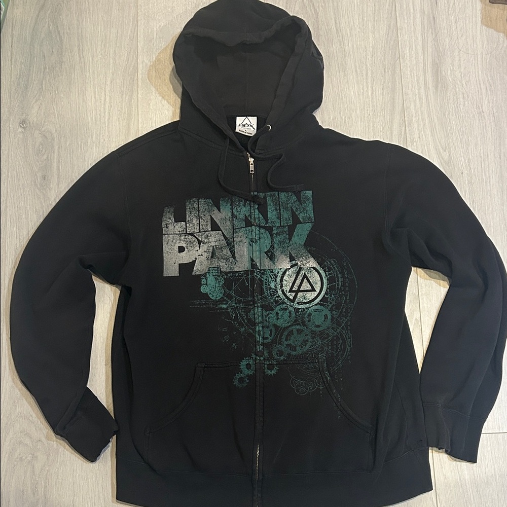 Linkin Park Black Zip-Up Hoodie with Teal Graphic